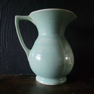 Vintage Light Green USA Pottery Pitcher With Flared Rim Design Marked #548